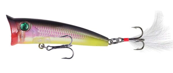 Isca artificial meia água popper verde e preto e amarelo