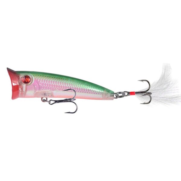 Isca artificial meia água popper azu, branco e rosa