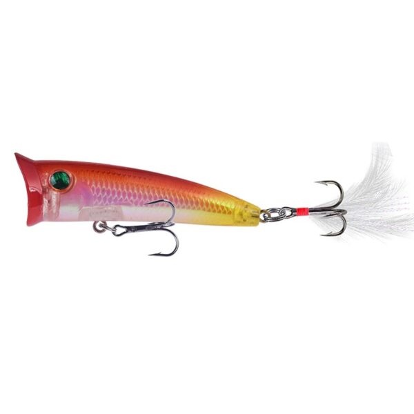 Isca artificial meia água popper rosa e laranja e branco